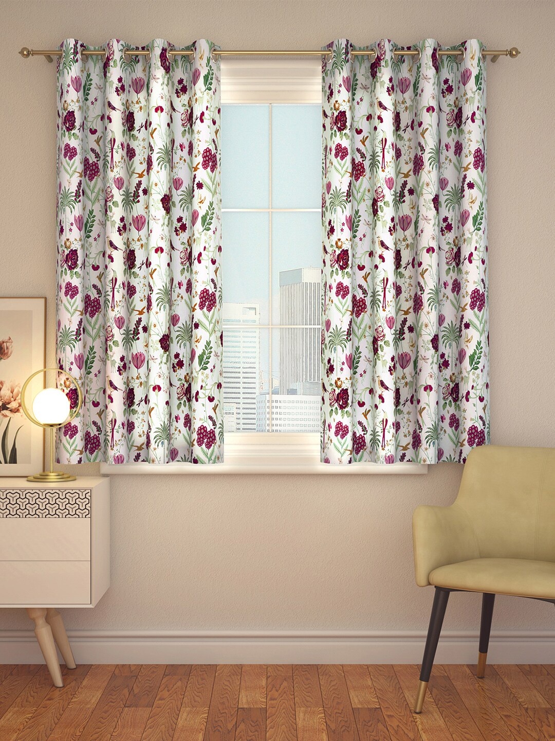 

India Circus by Krsnaa Mehta White & Burgundy Floral Window Curtain