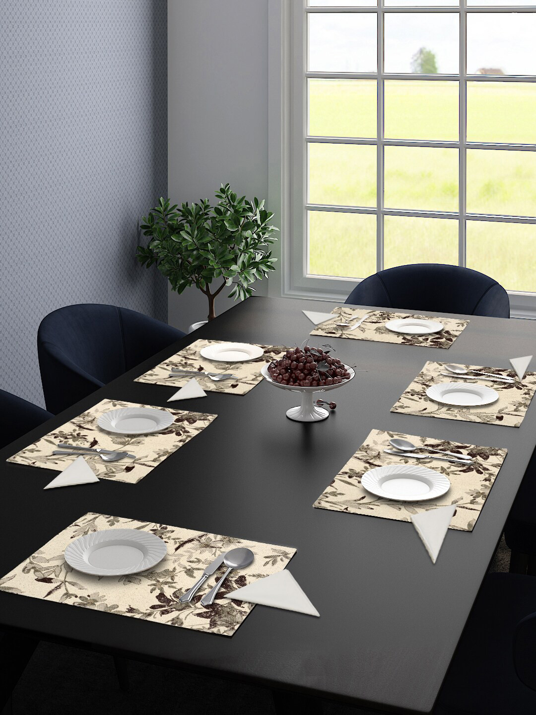 

Saral Home Set Of 6 Grey Printed Rectangular Cotton Table Placemats