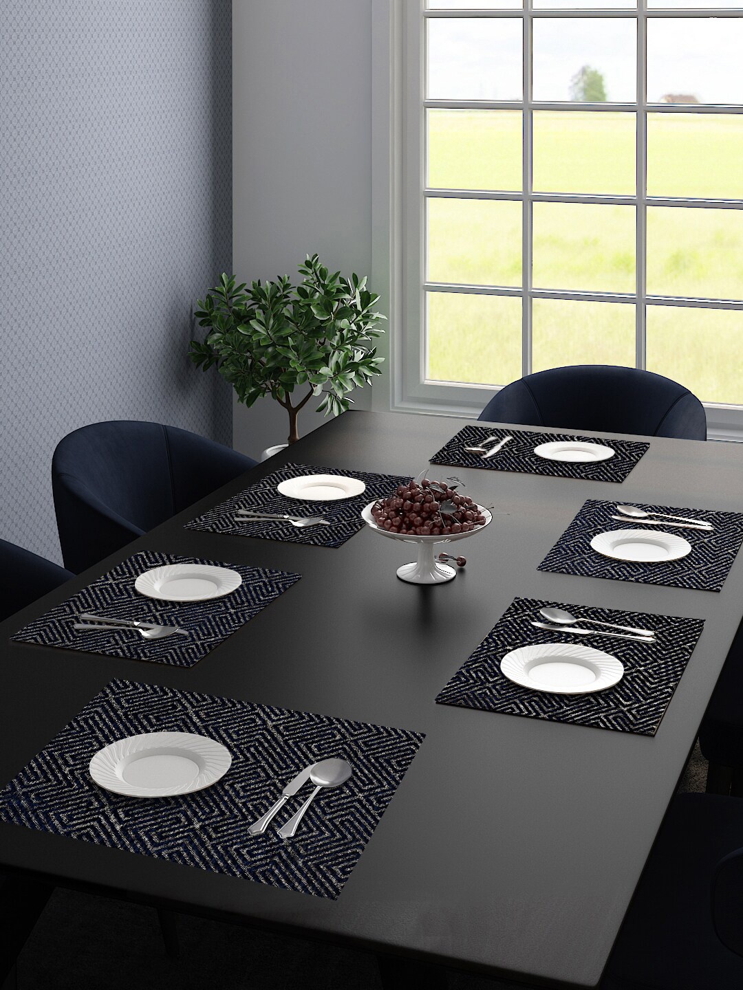 

Saral Home Set Of 6 Blue Self-Design Table Placemats