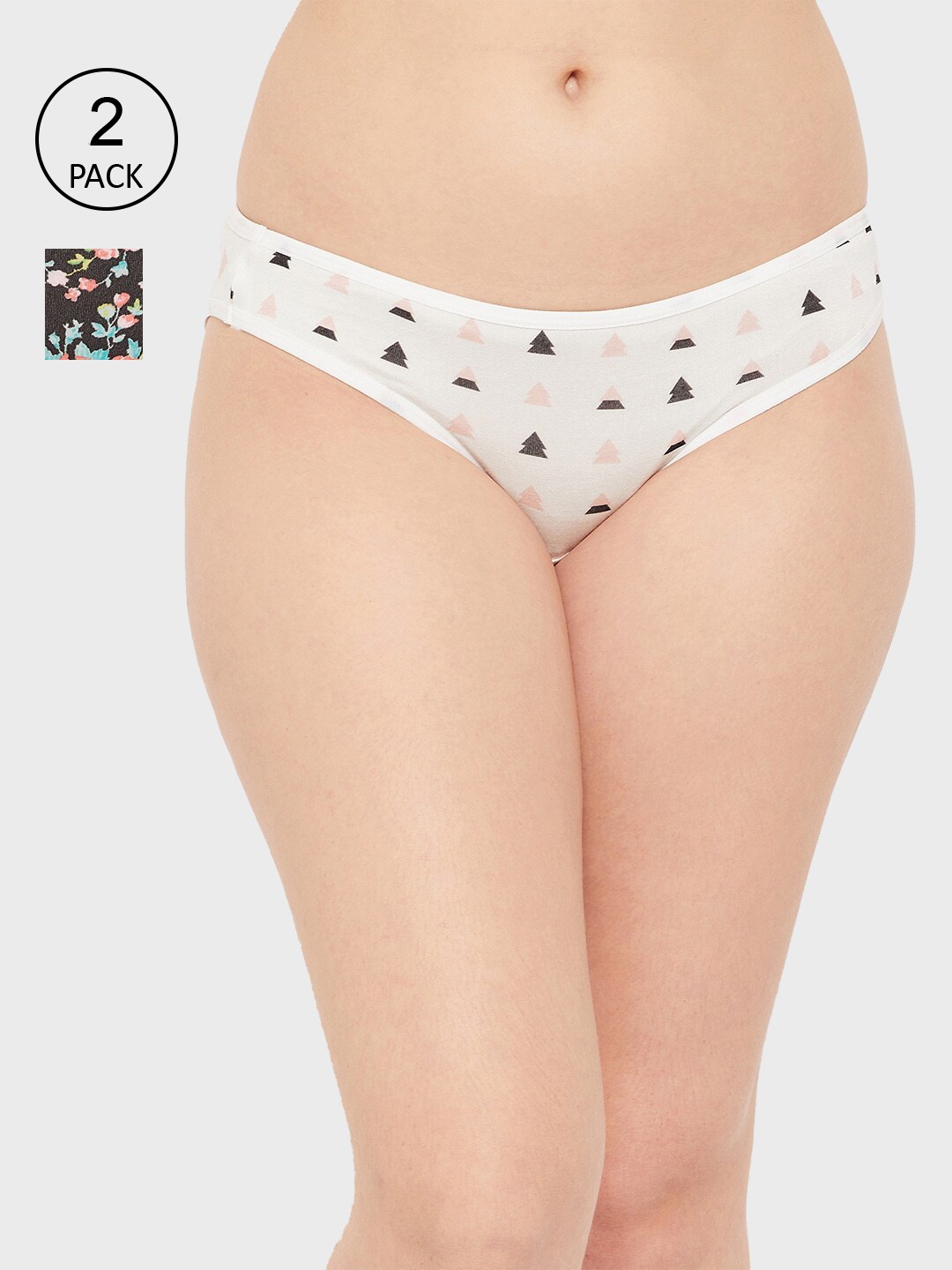 

Clovia Women Pack Of 2 Black & White Printed Bikini Briefs-COMPN1714S