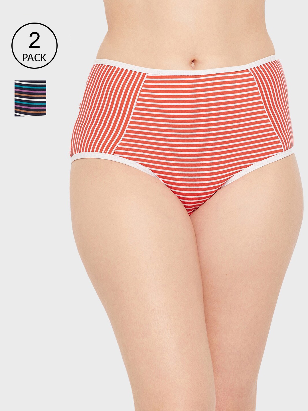 

Clovia Women Pack Of 2 Striped Cotton High Waist Hipster Briefs COMPN1699L, Multi