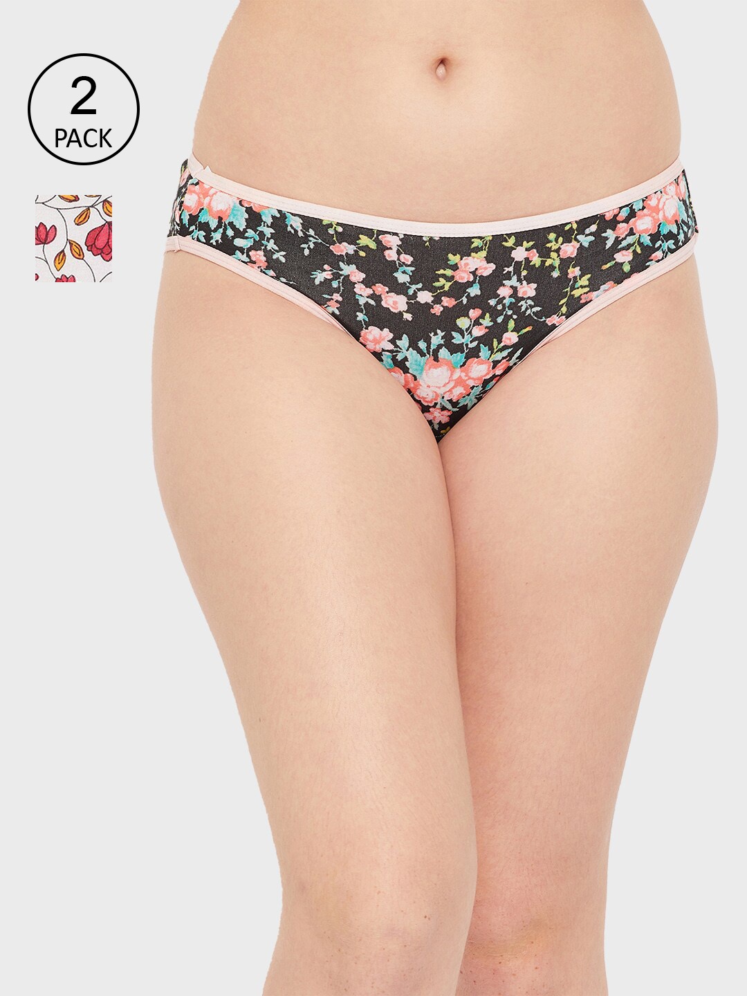 

Clovia Women Pack Of 2 Printed Cotton Bikini Briefs, Black