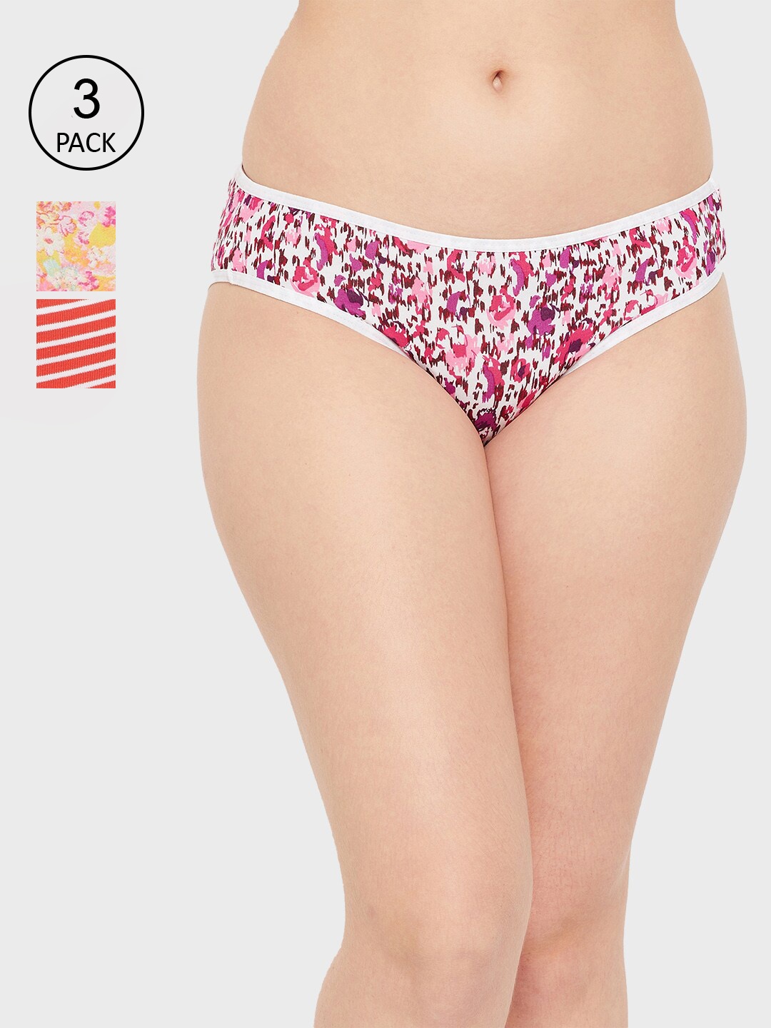 

Clovia Women Pack of 3 Pink Cotton Low-Waist Printed Bikini Brief