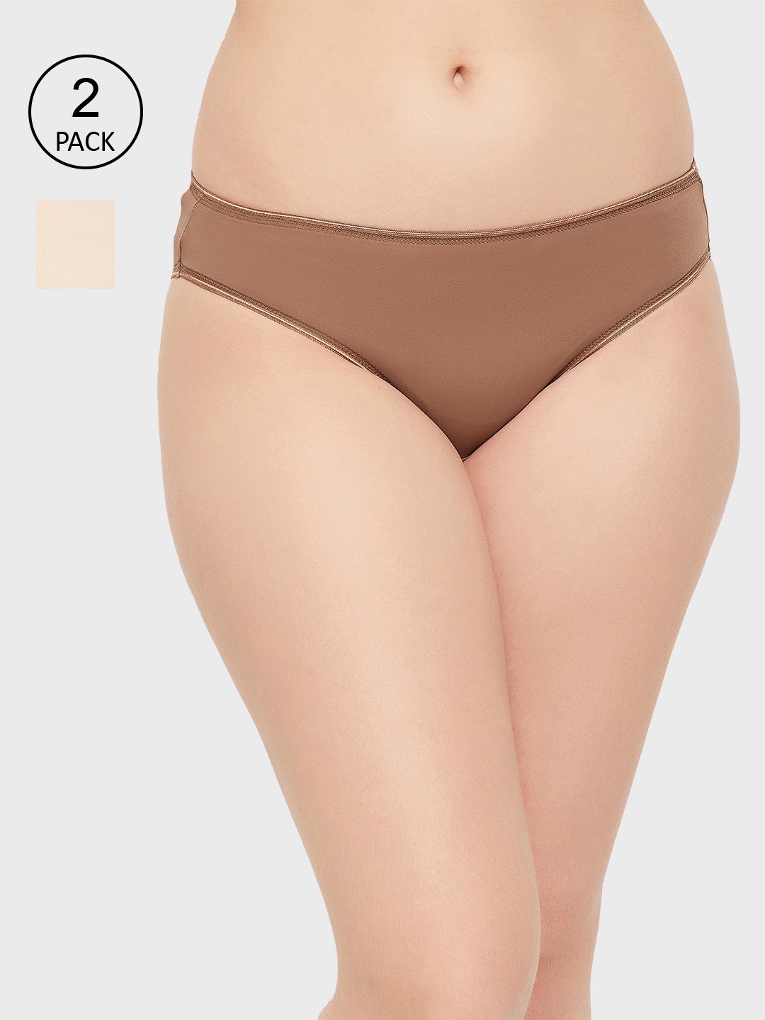 

Clovia Women Pack Of 2 Brown & Beige Solid Bikini Briefs-COMPN1718S