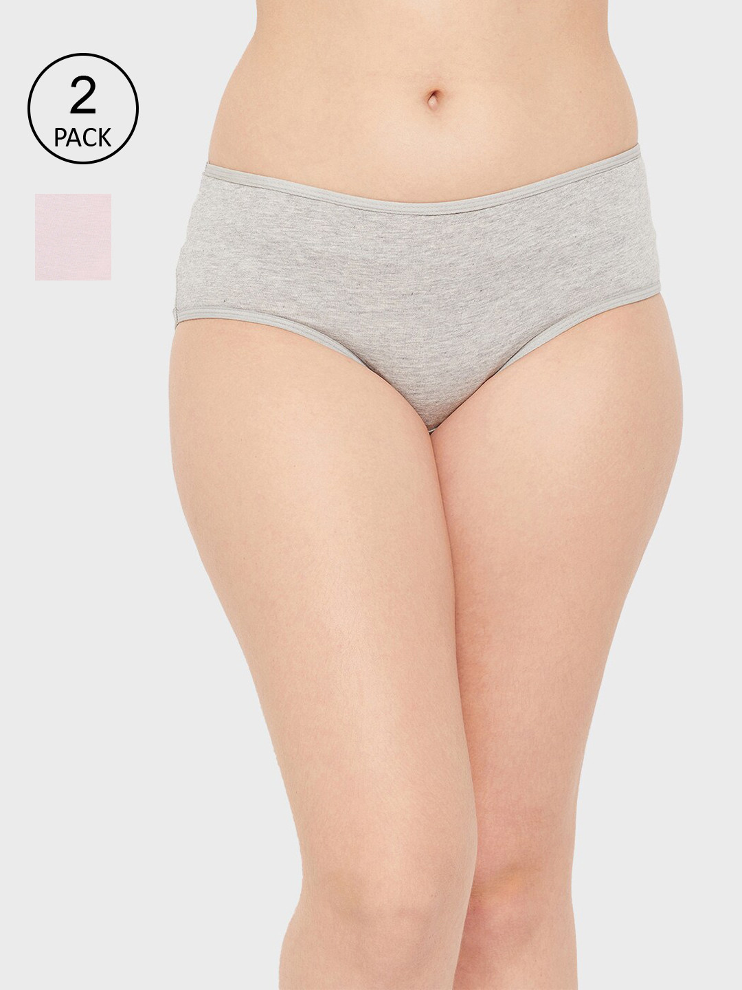 

Clovia Women Pack Of 2 Pink & Grey Solid Cotton Hipster Briefs