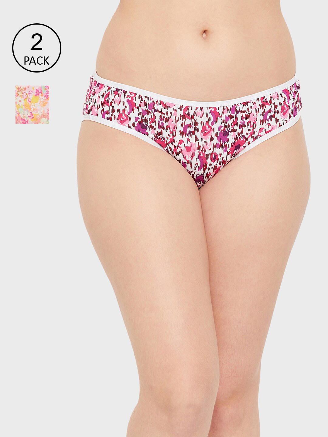 

Clovia Women Pack Of 2 Printed Cotton Bikini Briefs, White
