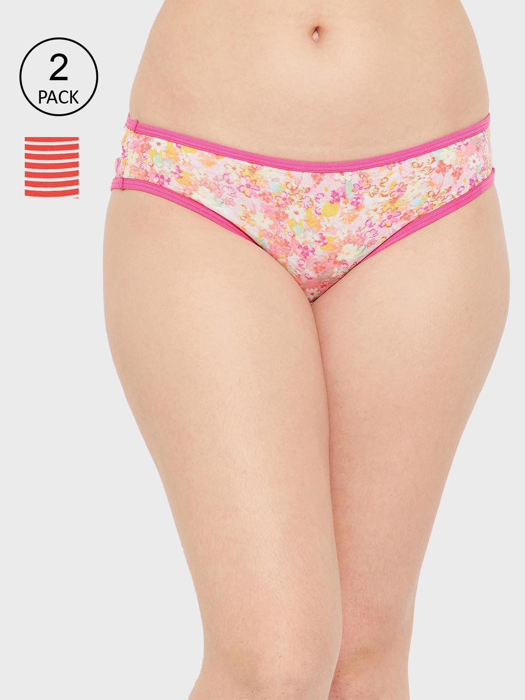 

Clovia Women Pack of 2 Cotton Low-Waist Printed Bikini Briefs, Pink