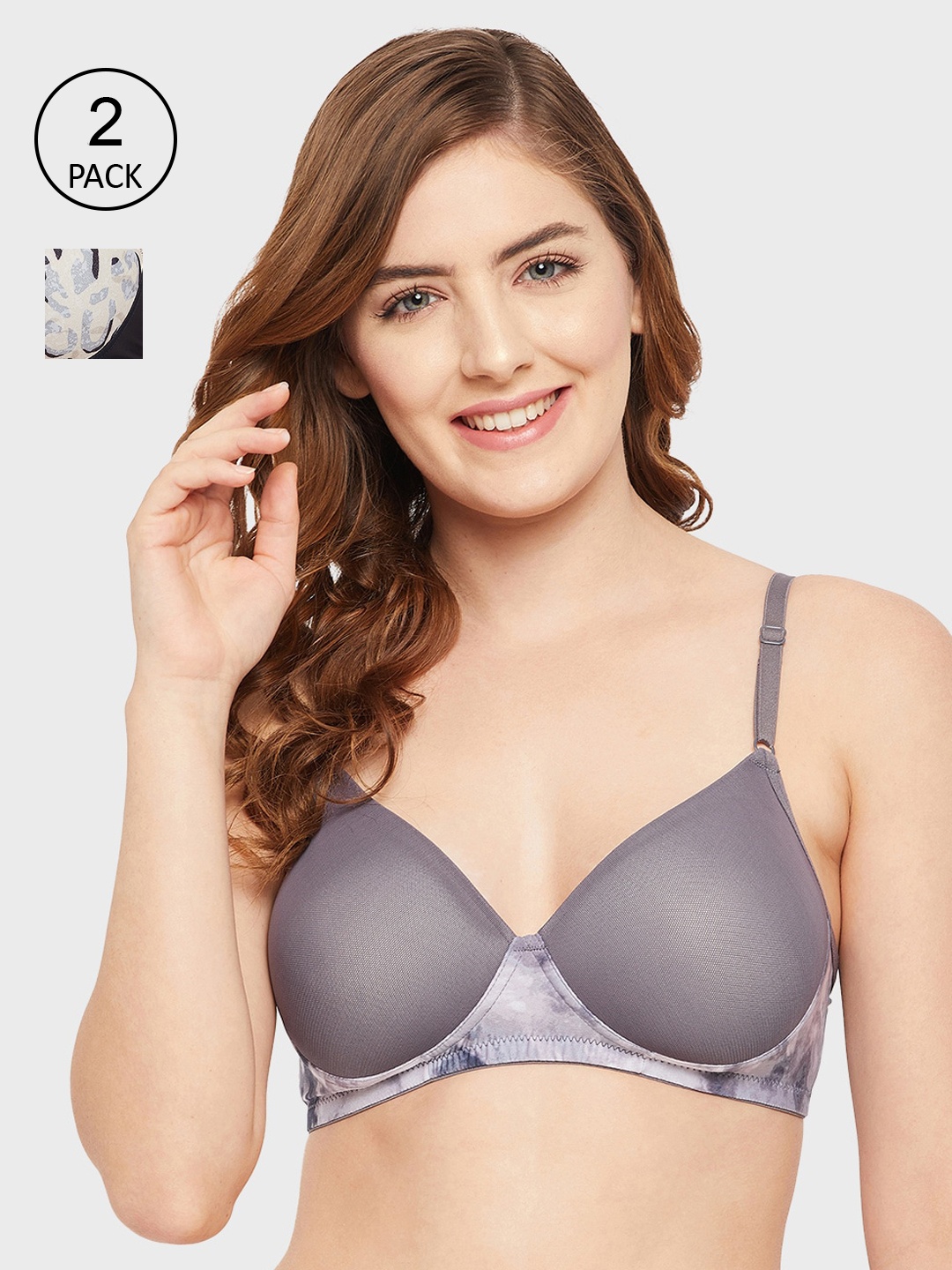 

Clovia Pack of 2 Non-Wired T-shirt Bra - Lightly Padded, Grey