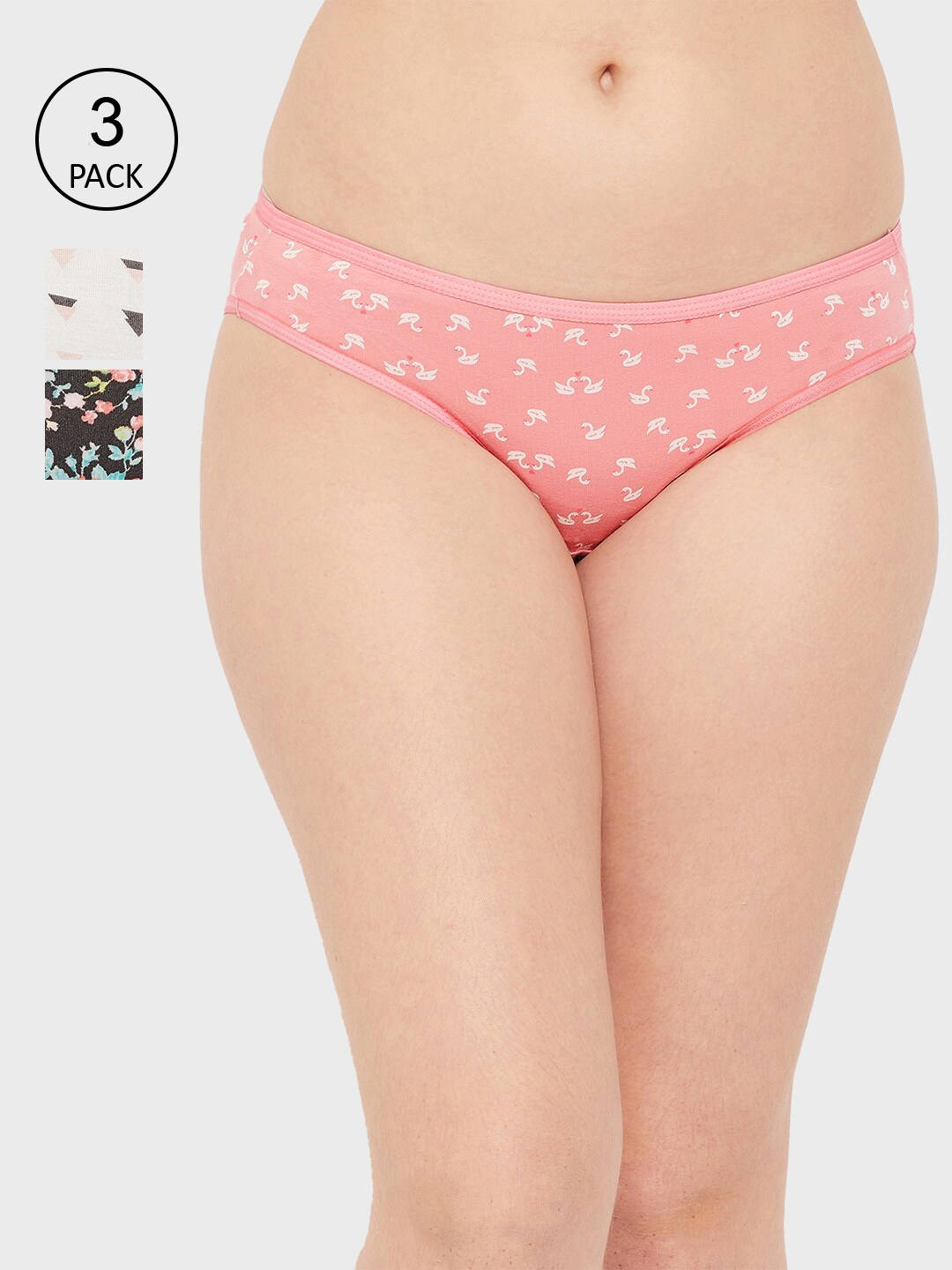 

Clovia Women Pack of 3 Printed Cotton Bikini Briefs, Pink