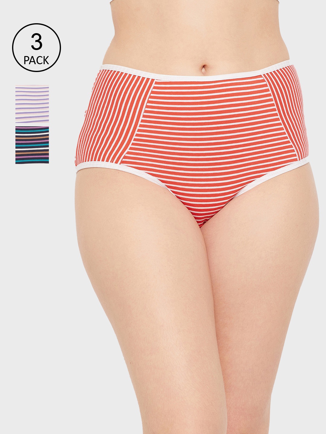 

Clovia Women Pack of 3 Striped Cotton Hipster Briefs, White