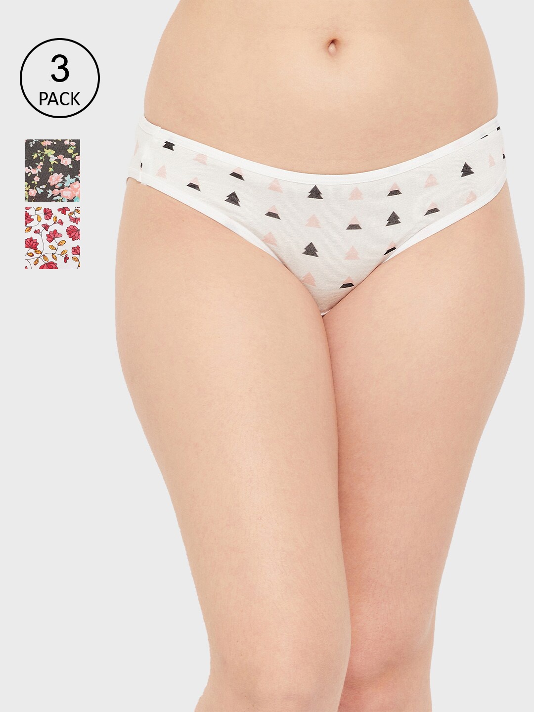 

Clovia Women Pack Of 3 White & Black Cotton Hipster Briefs