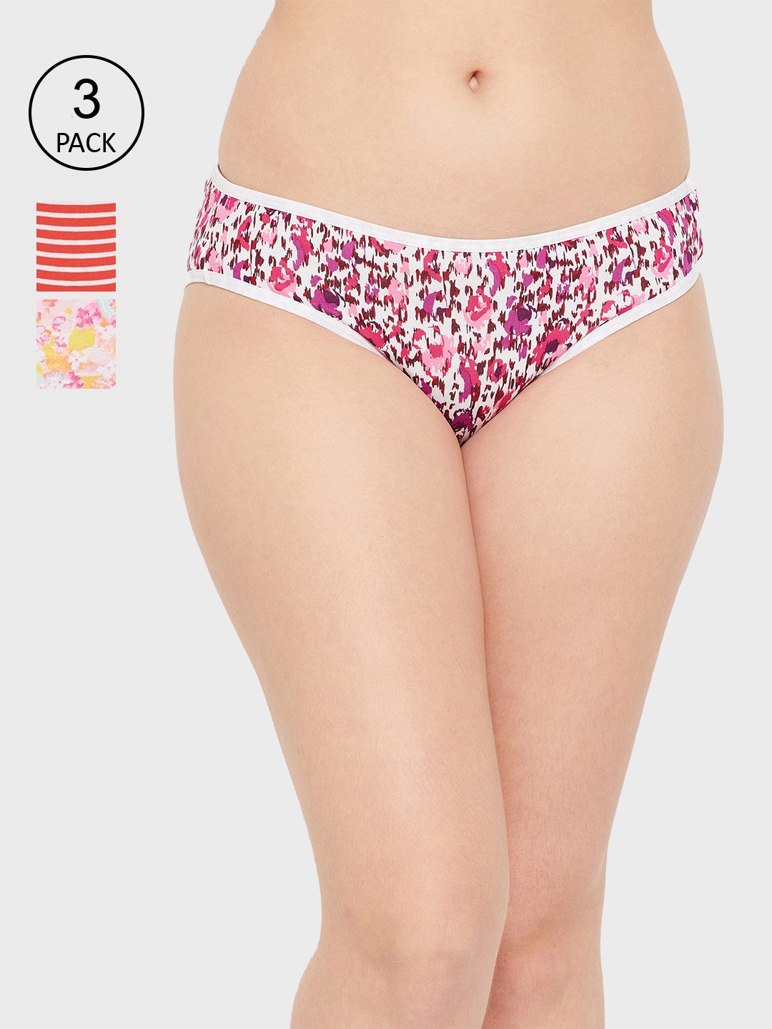 

Clovia Women Pack Of 3 Printed Cotton Bikini Briefs, Pink