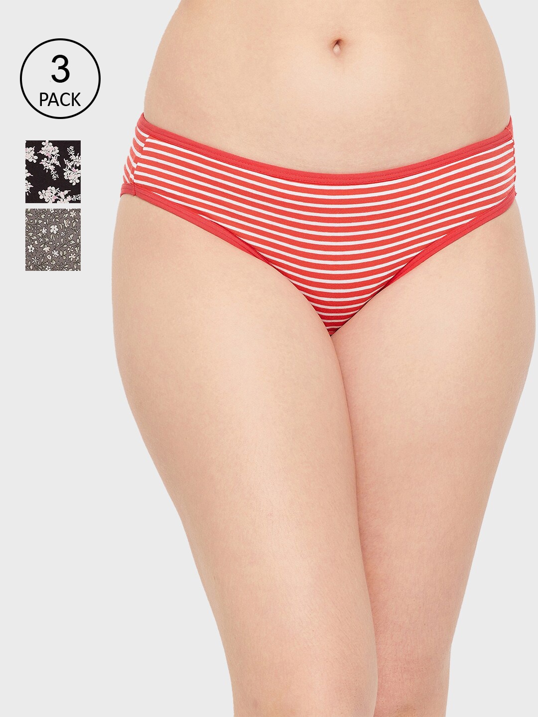 

Clovia Women Pack of 3 Red & Black Printed Cotton Bikini Briefs