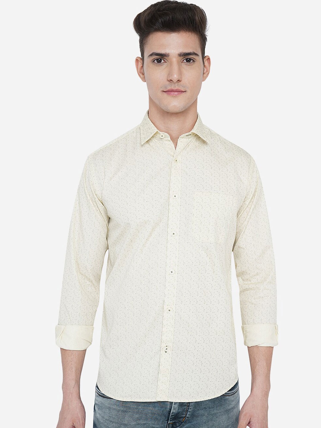 

Greenfibre Men Yellow Cotton Printed Casual Shirt