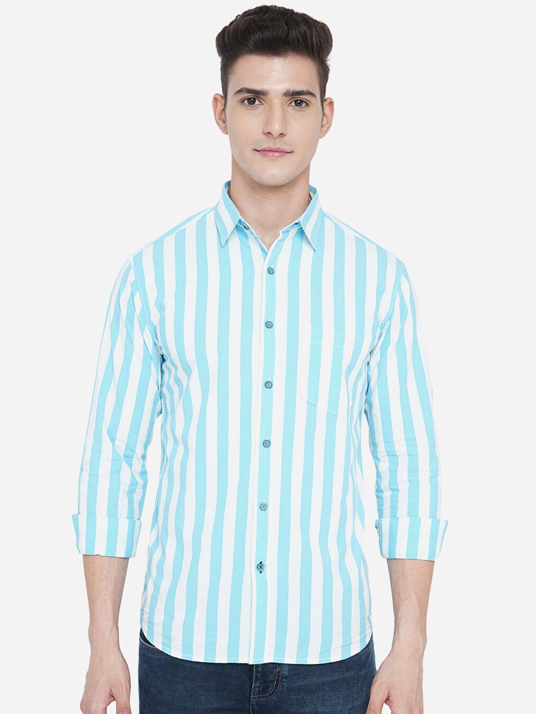 

Greenfibre Men Blue Slim Fit Striped Casual Shirt