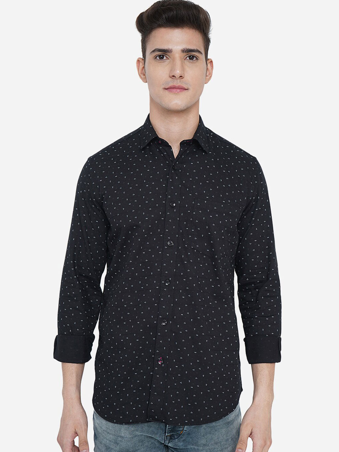 

Greenfibre Men Black Slim Fit Micro Ditsy Printed Pure Cotton Casual Shirt