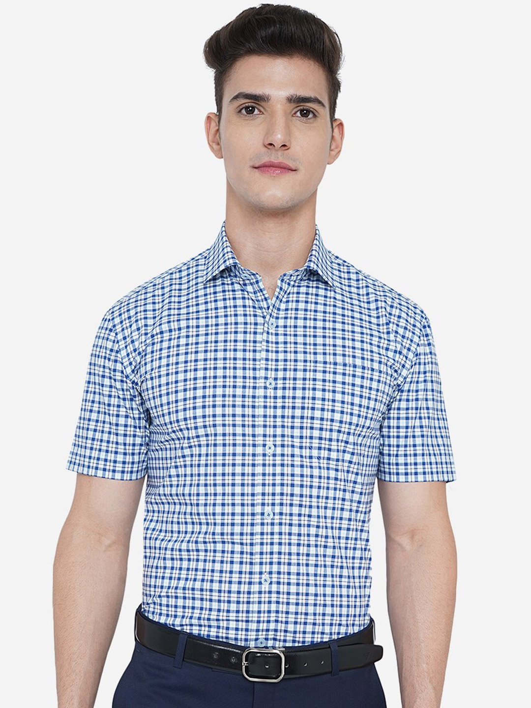 

JADE BLUE Men White Gingham Checks Checked Casual Shirt