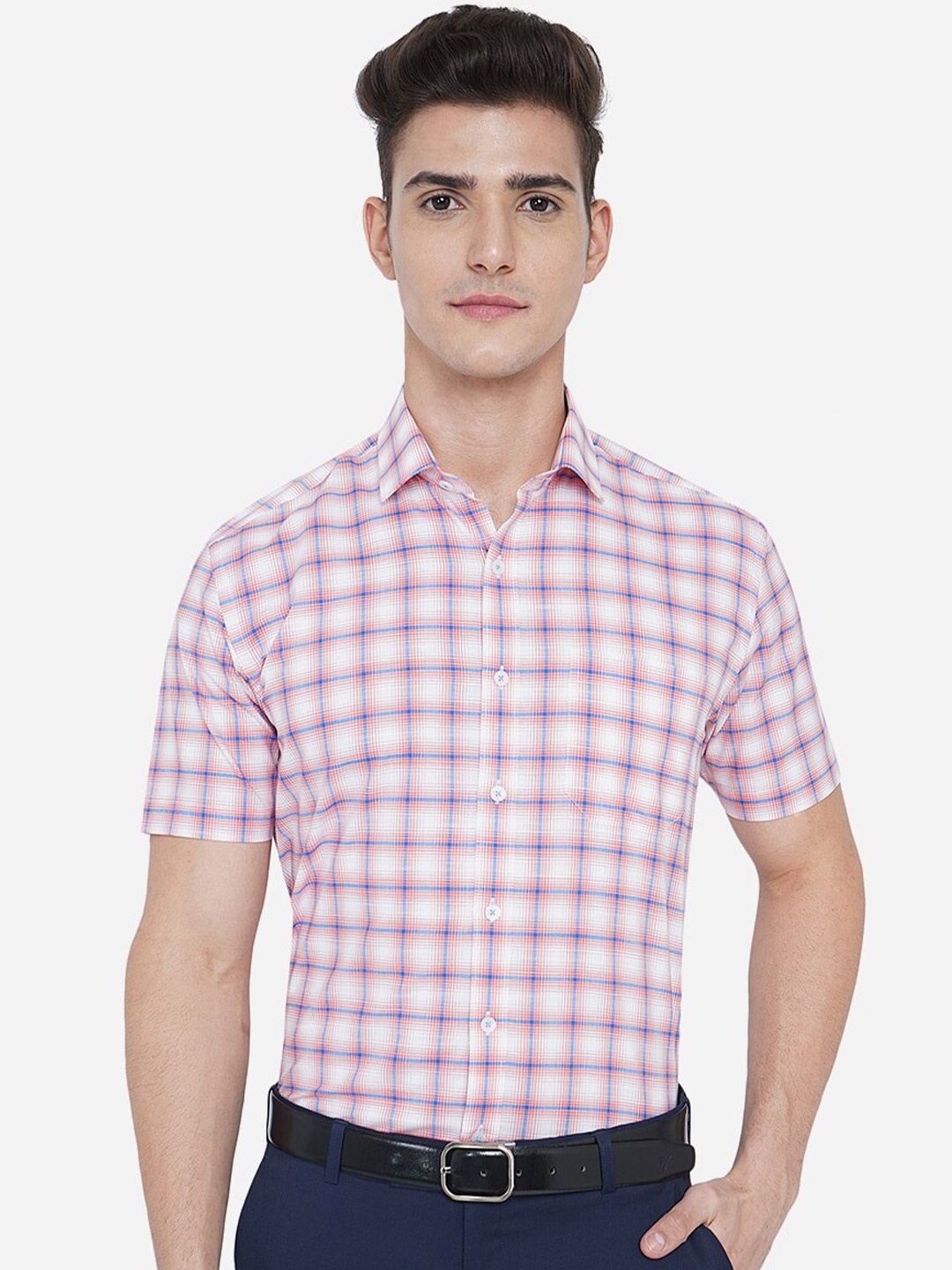 

JADE BLUE Men Orange Gingham Checks Checked Casual Shirt