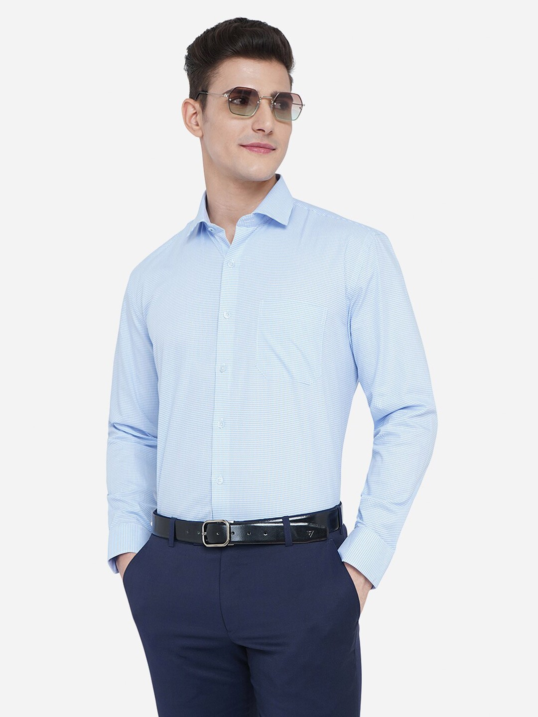 

JADE BLUE Men Blue Checked Formal Shirt