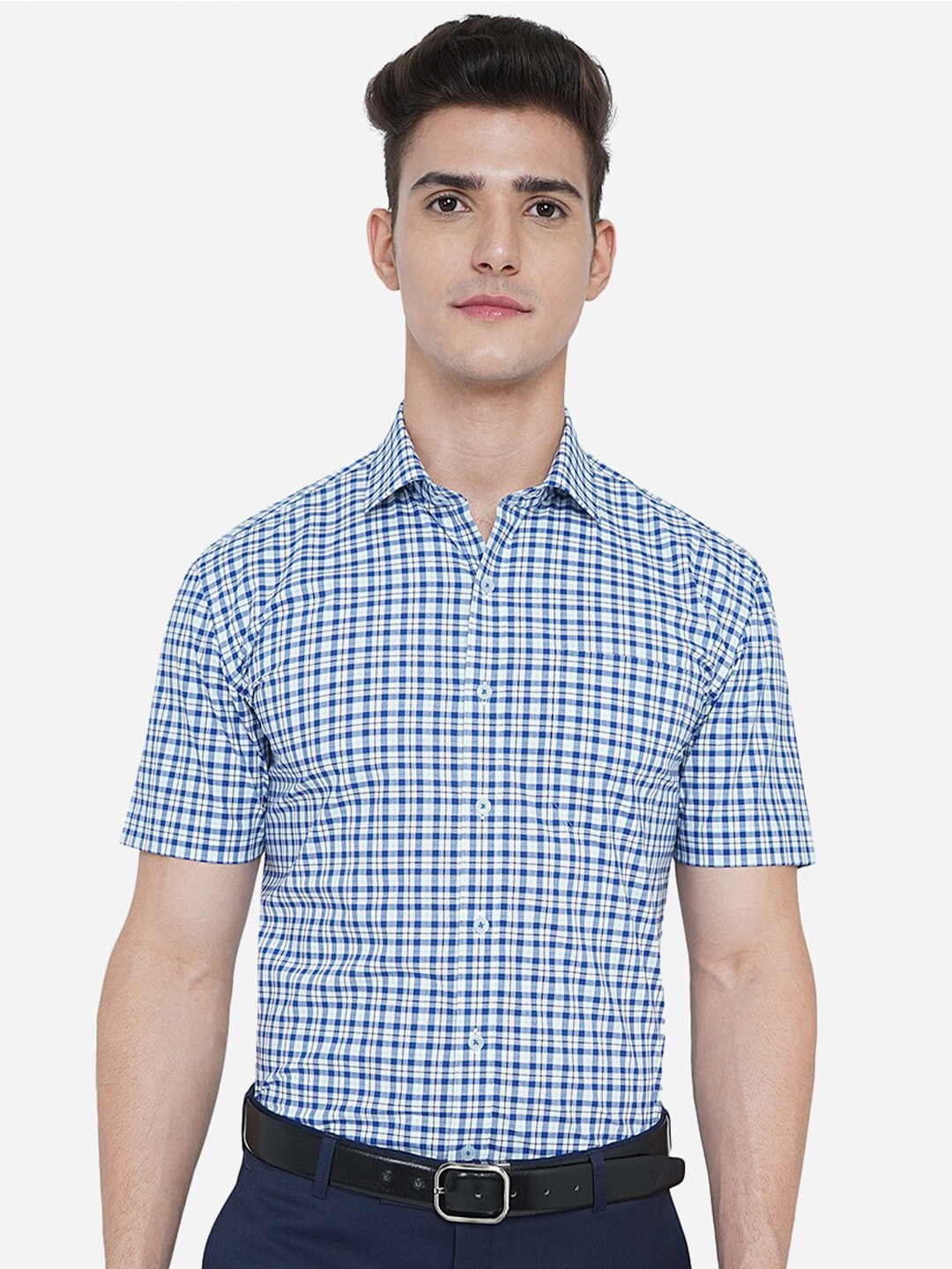 

JADE BLUE Men Blue Gingham Checks Checked Casual Shirt