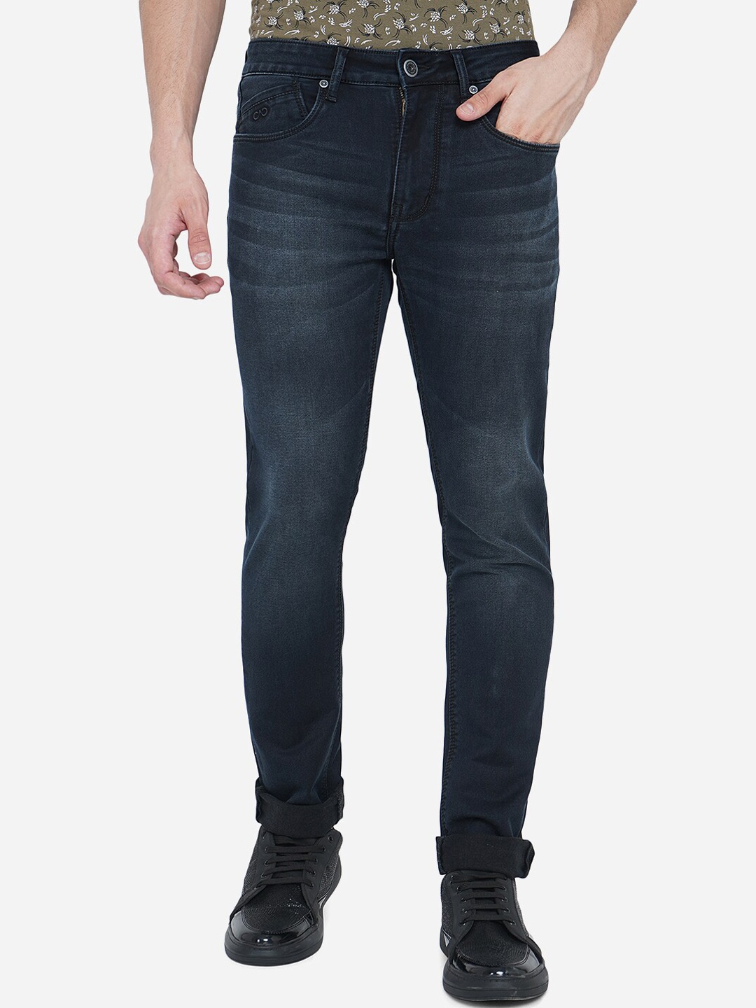 

JADE BLUE Men Blue Slim Fit Mildly Distressed Heavy Fade Jeans