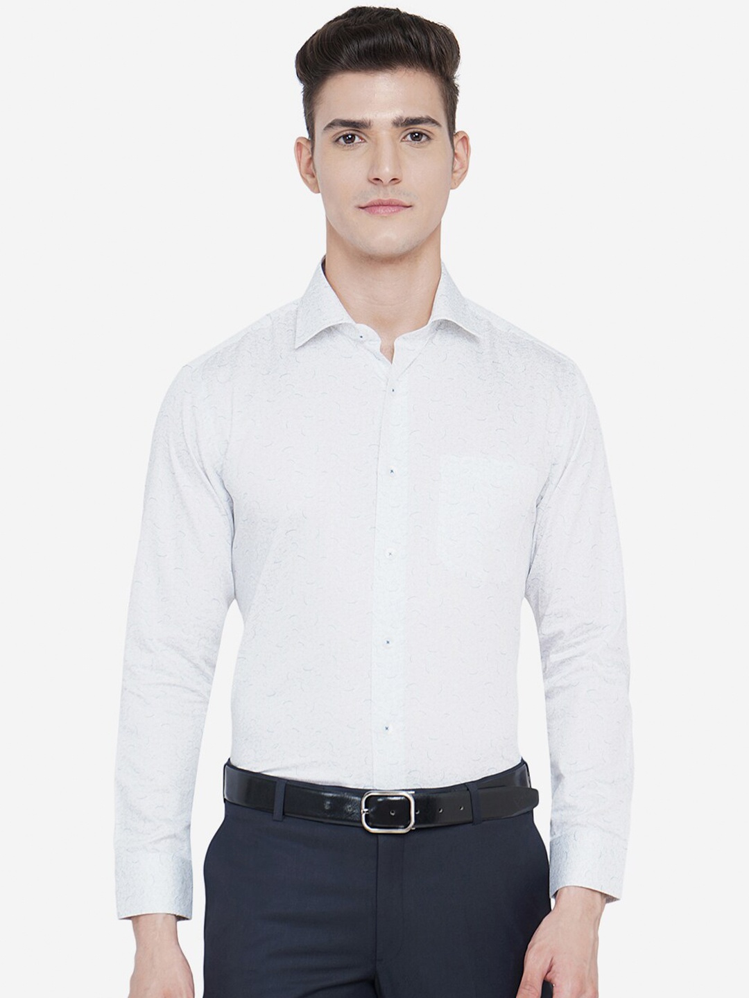 

METAL Men White Slim Fit Printed 100% Cotton Casual Shirt