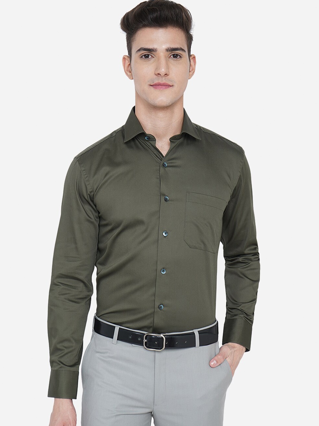 

METAL Men Green Slim Fit Formal Shirt