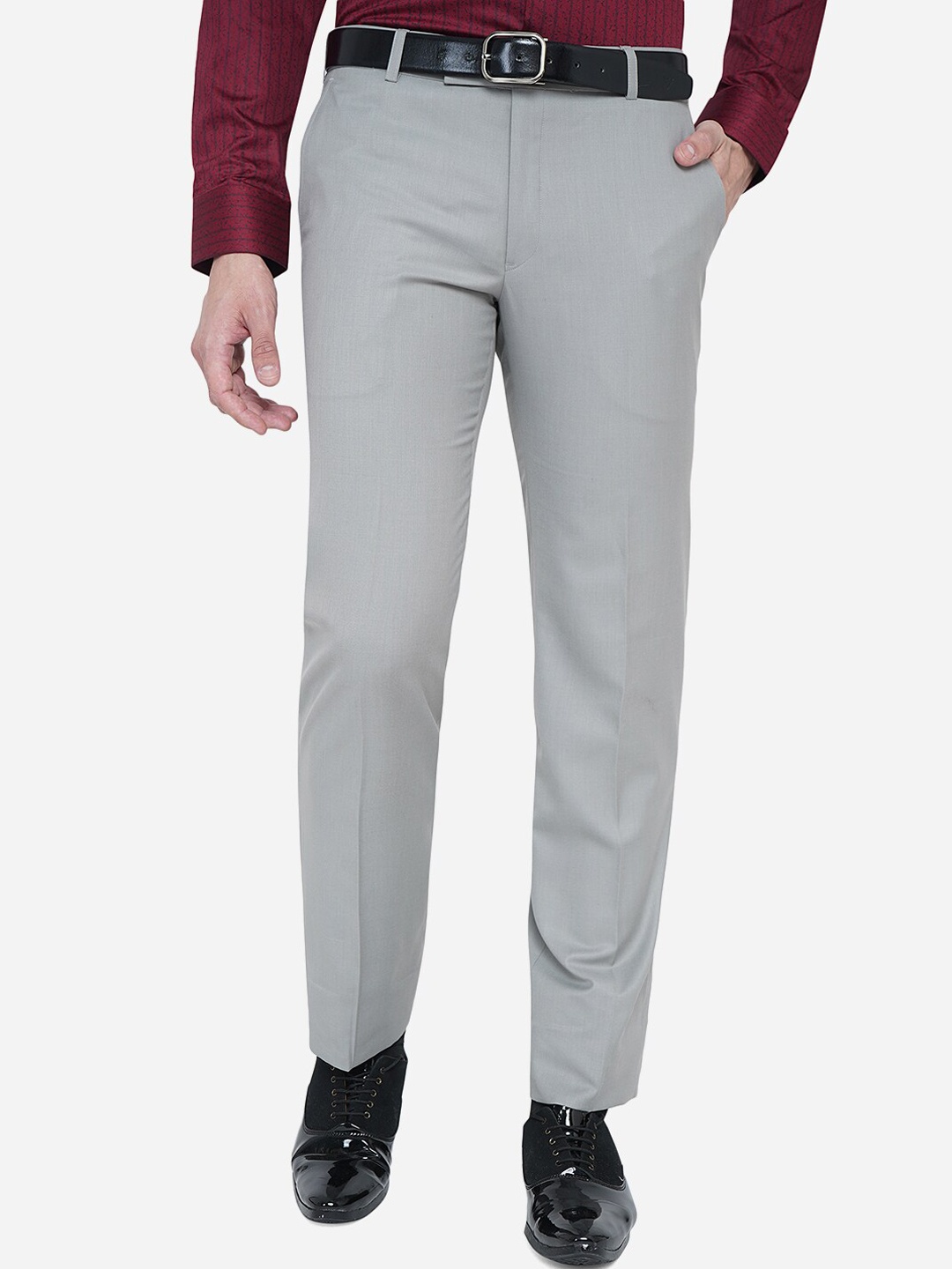 

METAL Men Grey Terry Wool Slim Fit Solid Formal Trouser