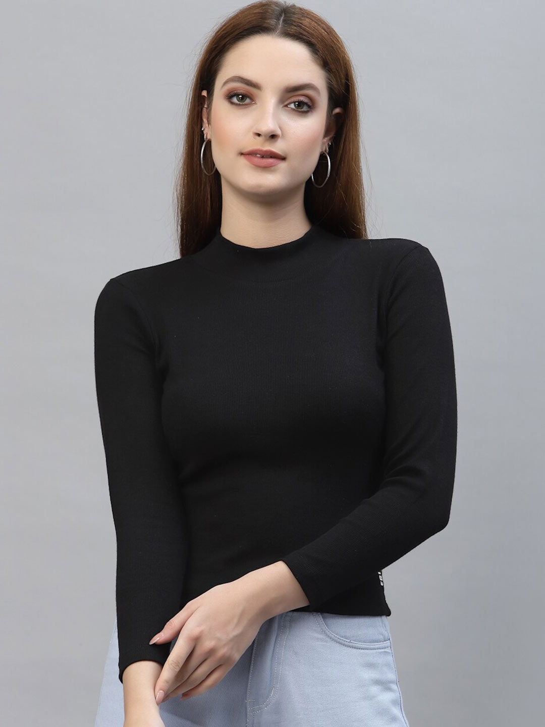 

Friskers Black Organic Cotton Turtle Neck Crop Top