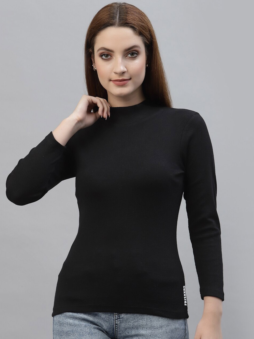 

Friskers Black High Neck Cotton Top
