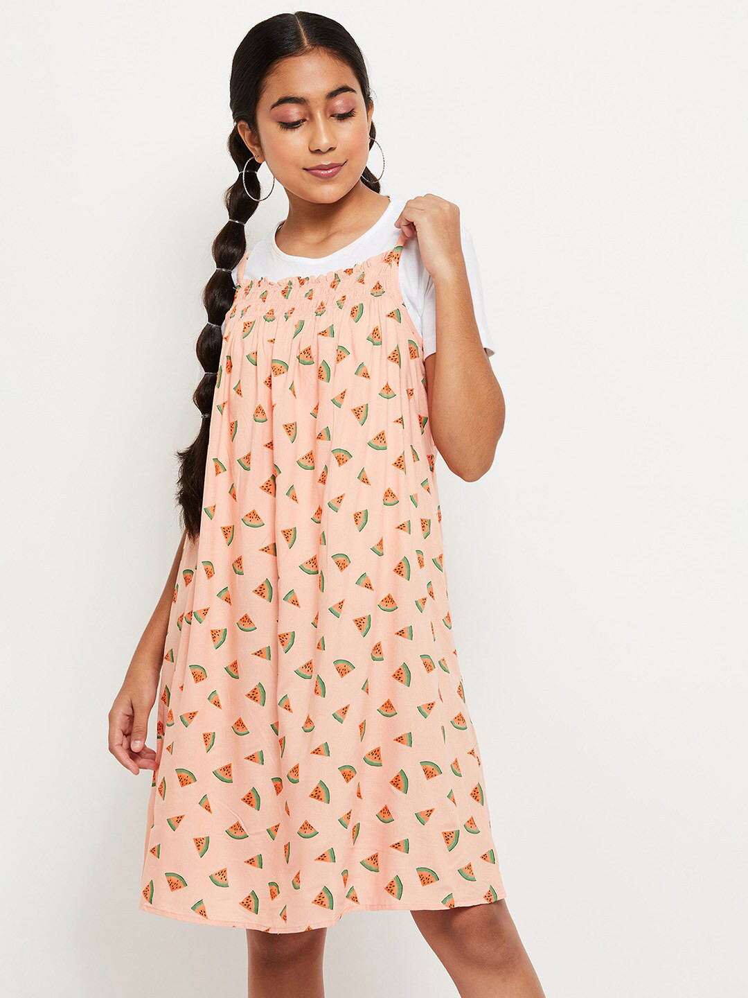 

max Girls Orange Printed Raw Edge T-shirt
