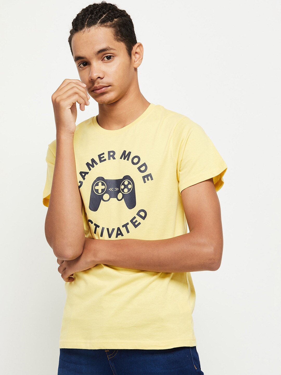 

max Boys Yellow Typography Printed T-shirt