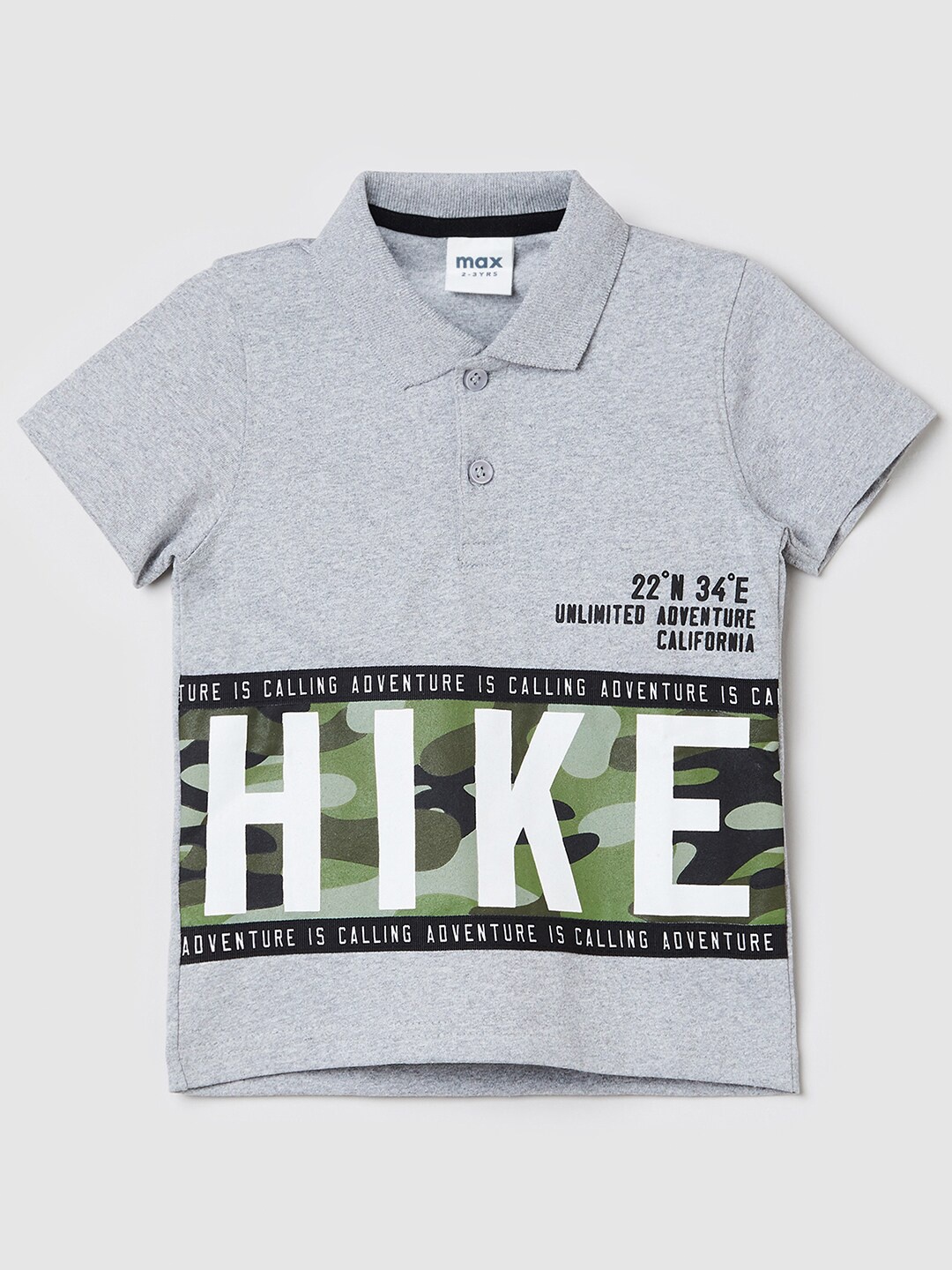 

max Boys Grey Typography Printed Polo Collar T-shirt