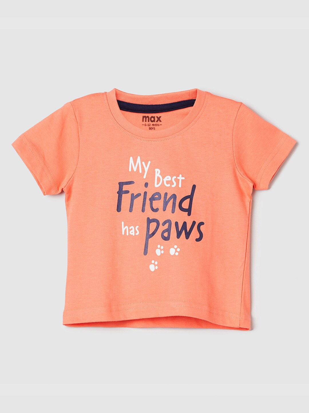 

max Boys Orange Typography Printed T-shirt