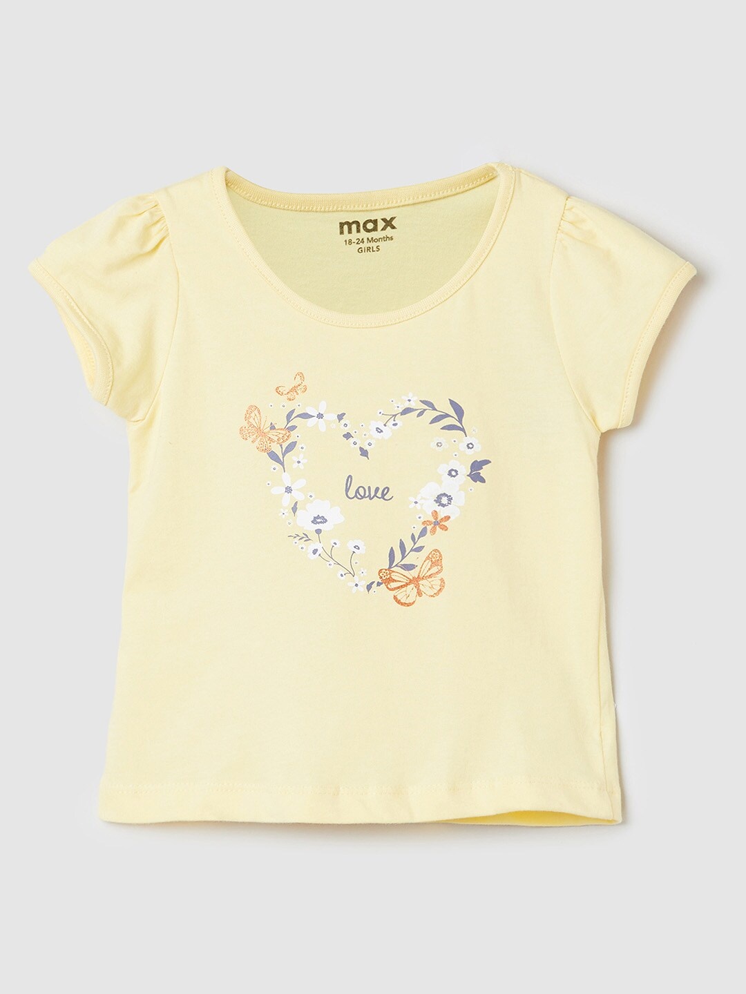 

max Girls Yellow Printed T-shirt