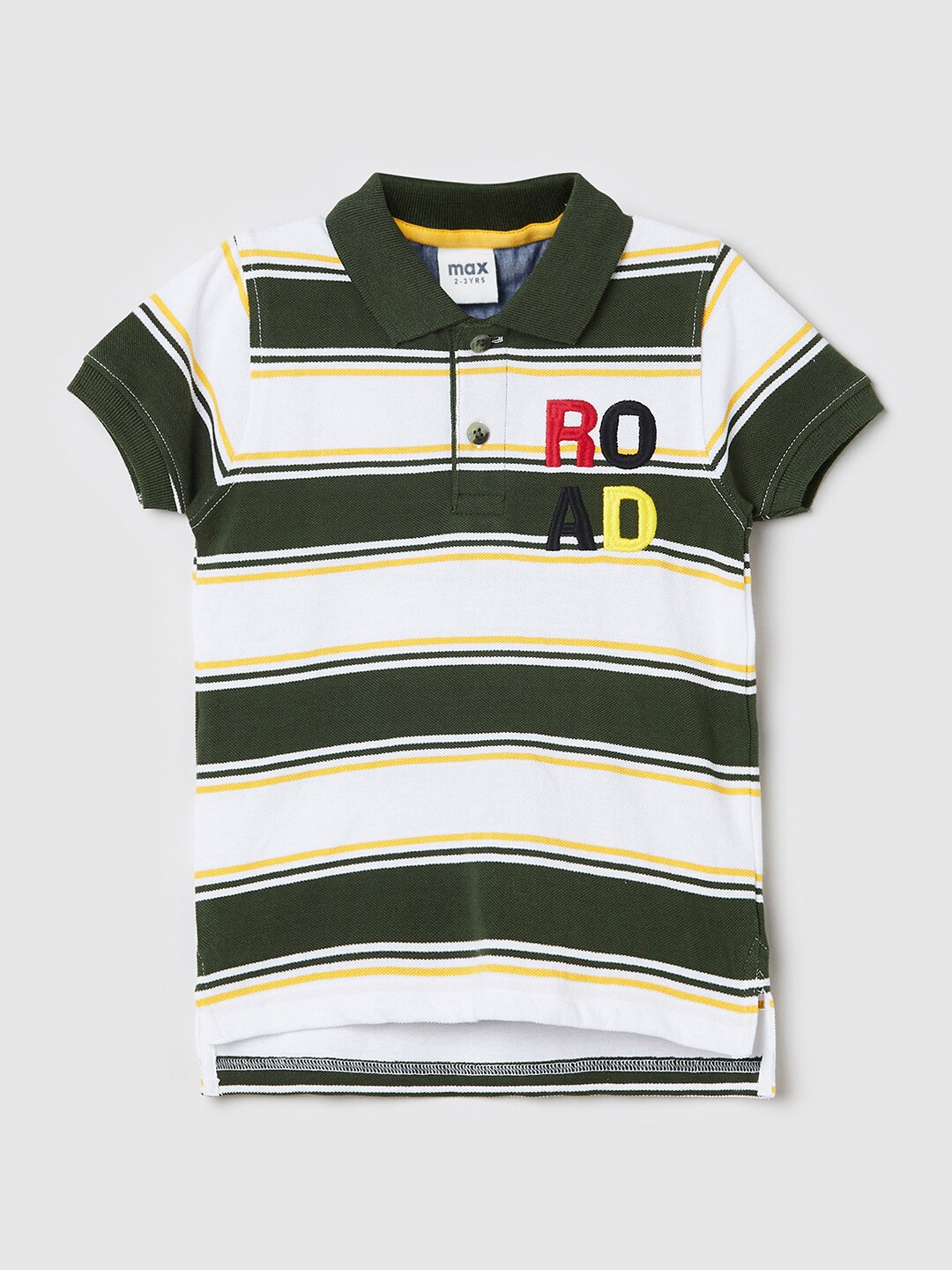 

max Boys Green & White Striped Polo Collar Pure Cotton T-shirt