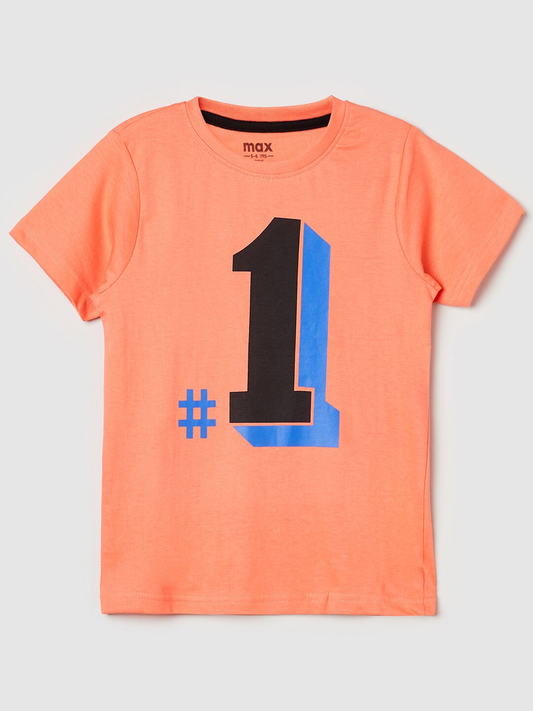 

max Boys Coral Peach Printed Pure Cotton T-shirt