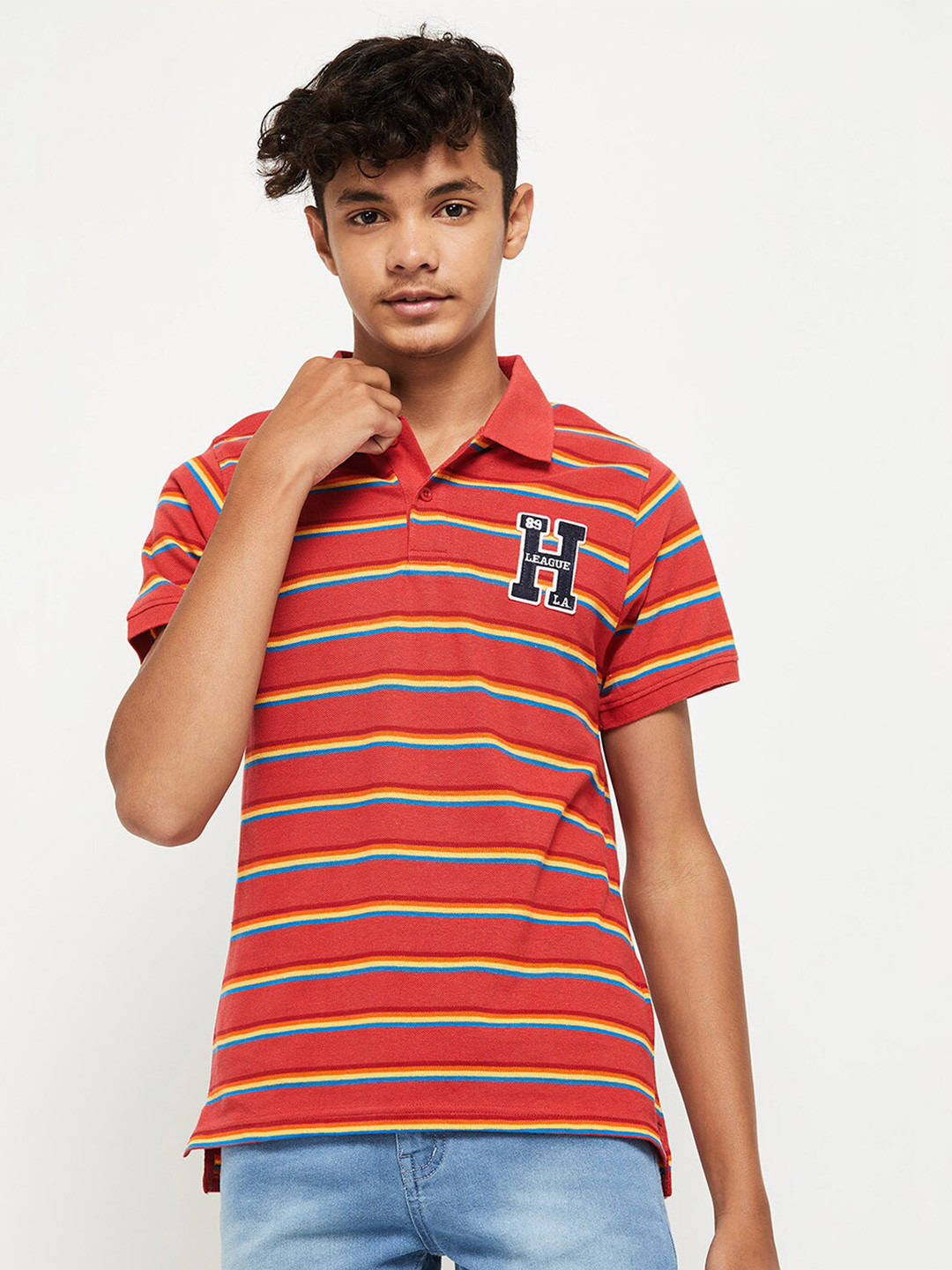 

max Boys Red Striped Polo Collar T-shirt