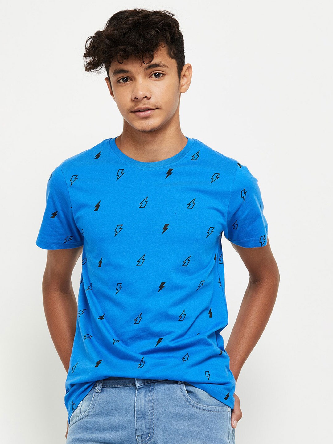 

max Boys Blue Printed T-shirt