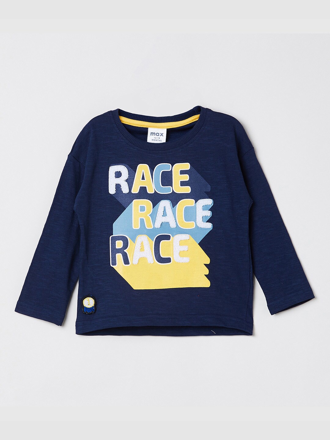 

max Boys Blue Typography Printed Applique T-shirt