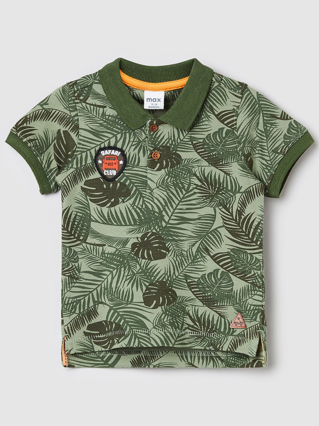 

max Boys Multicoloured Floral Printed Henley Neck Tropical Applique T-shirt, Green