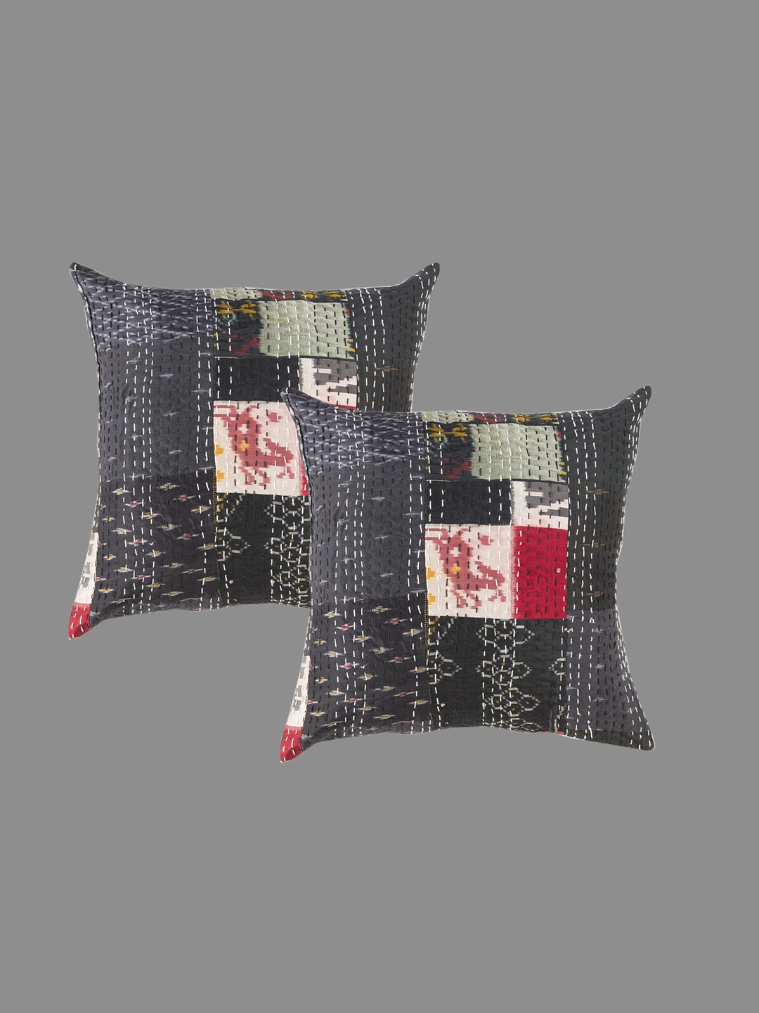 

HANDICRAFT PALACE Black Set of 2 Embroidered Square Cushion Covers