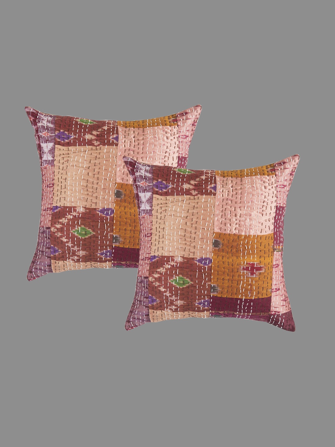 

HANDICRAFT PALACE Brown Set of 2 Embroidered Square Cushion Covers