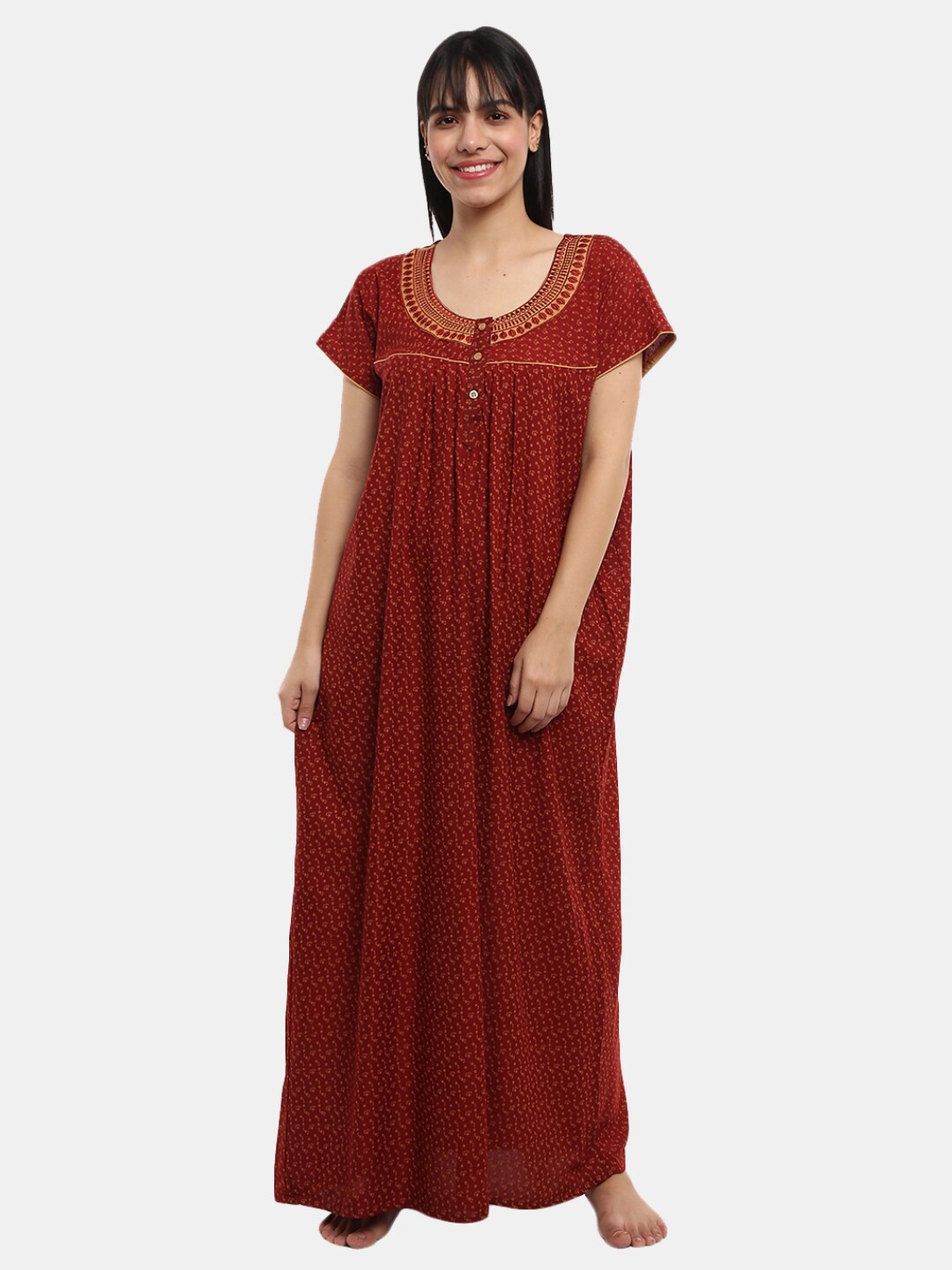 

V-Mart Maroon Printed Maxi Nightdress