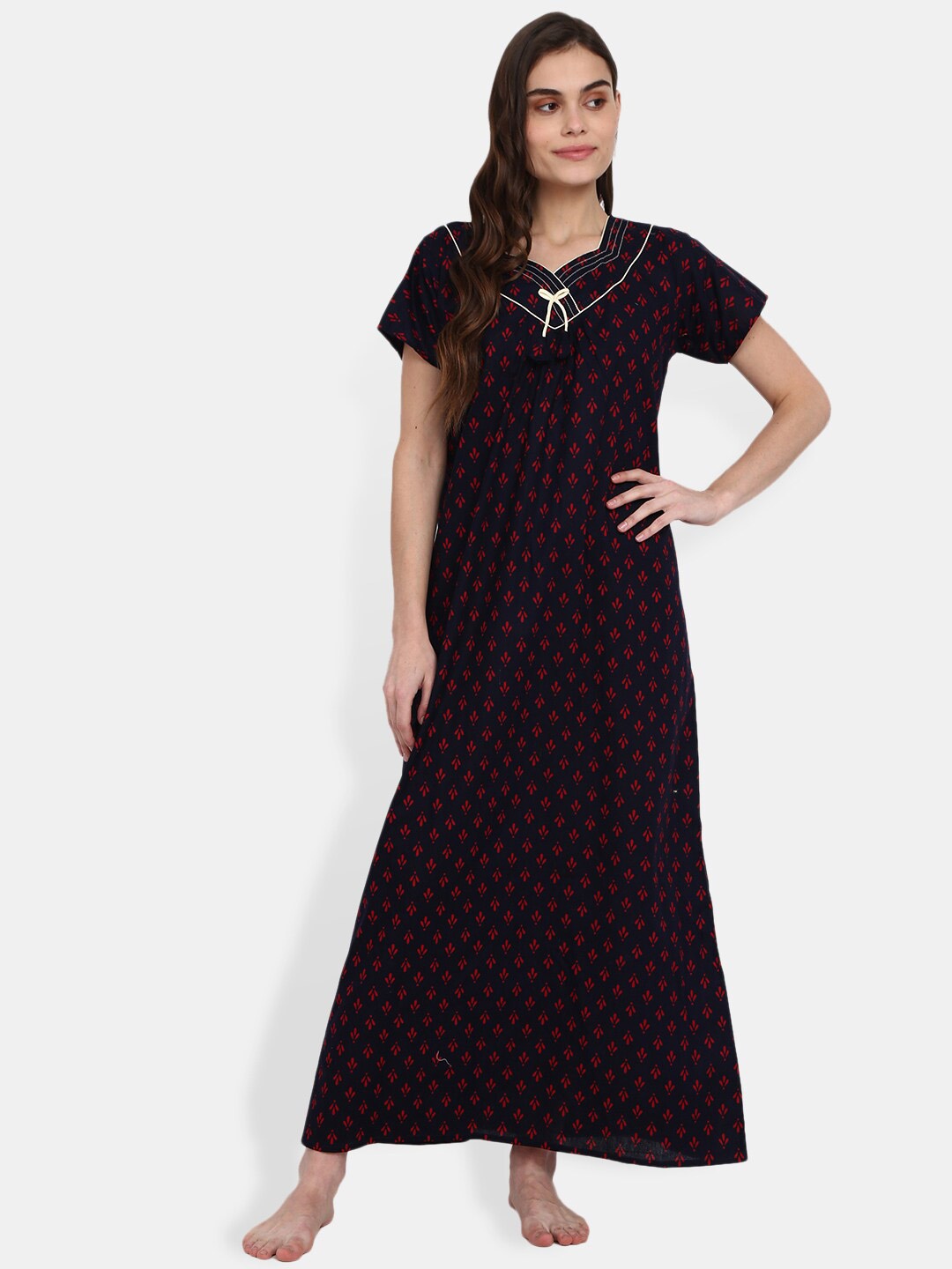 

V-Mart Navy Blue Printed Maxi Nightdress