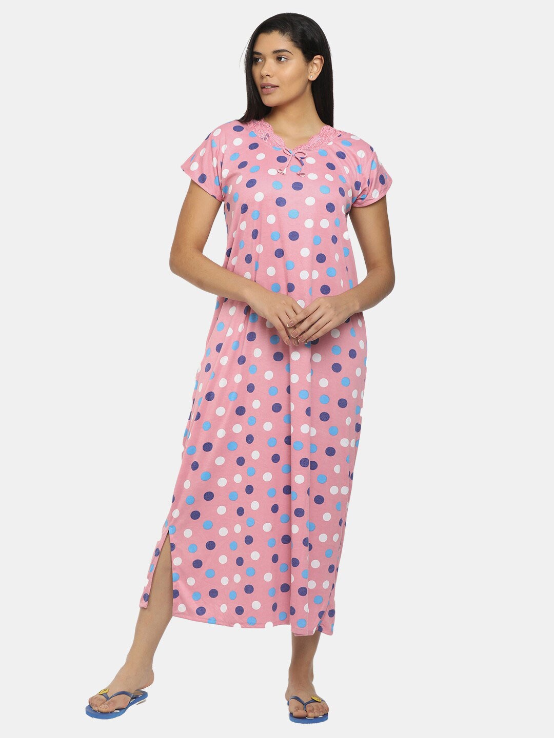 

V-Mart Pink Printed Maxi Nightdress