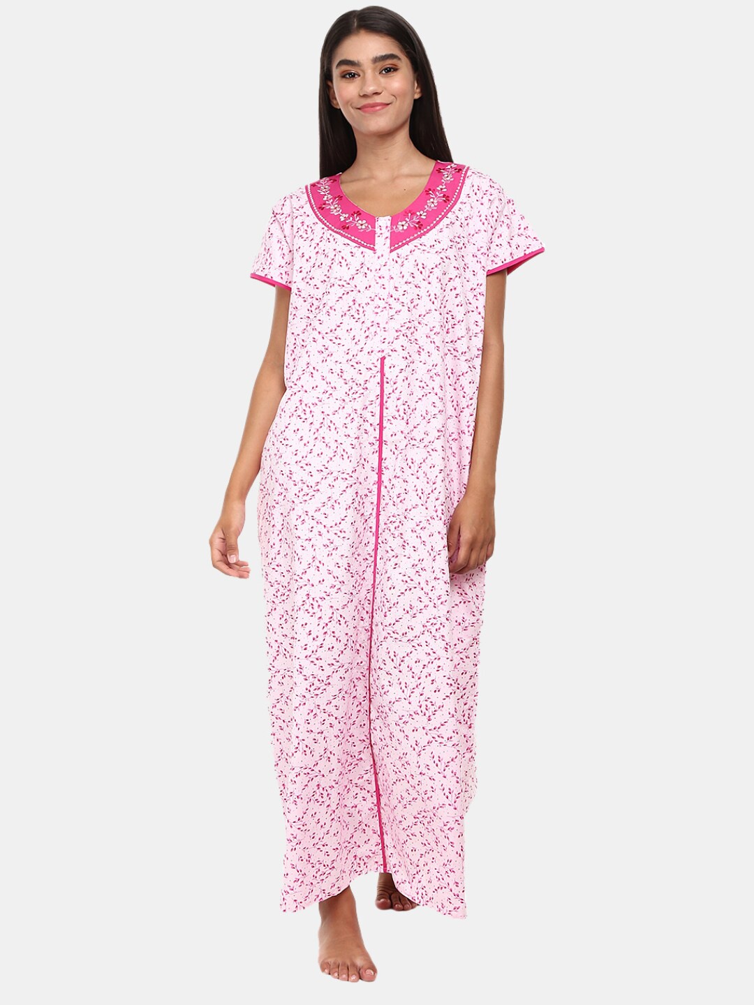 

V-Mart Pink Printed Maxi Nightdress