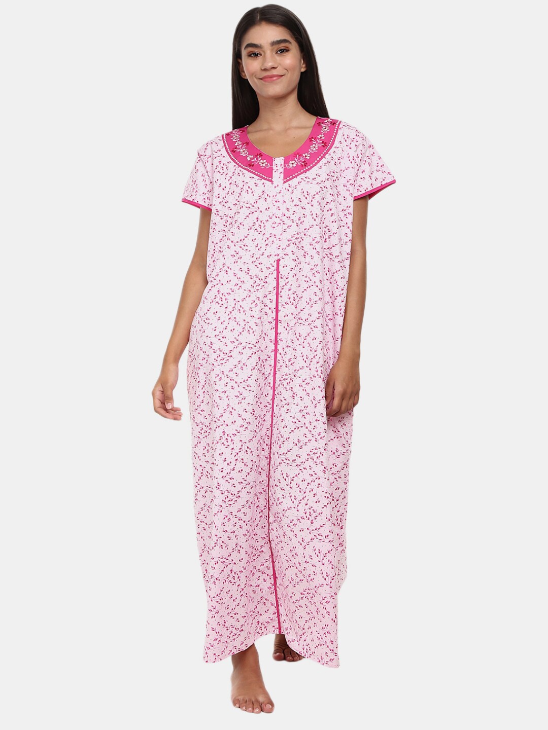 

V-Mart Pink Printed Maxi Nightdress