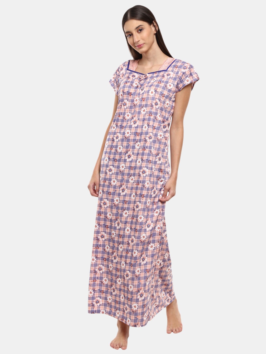 

V-Mart Women Peach-Coloured Printed Maxi Nightdress