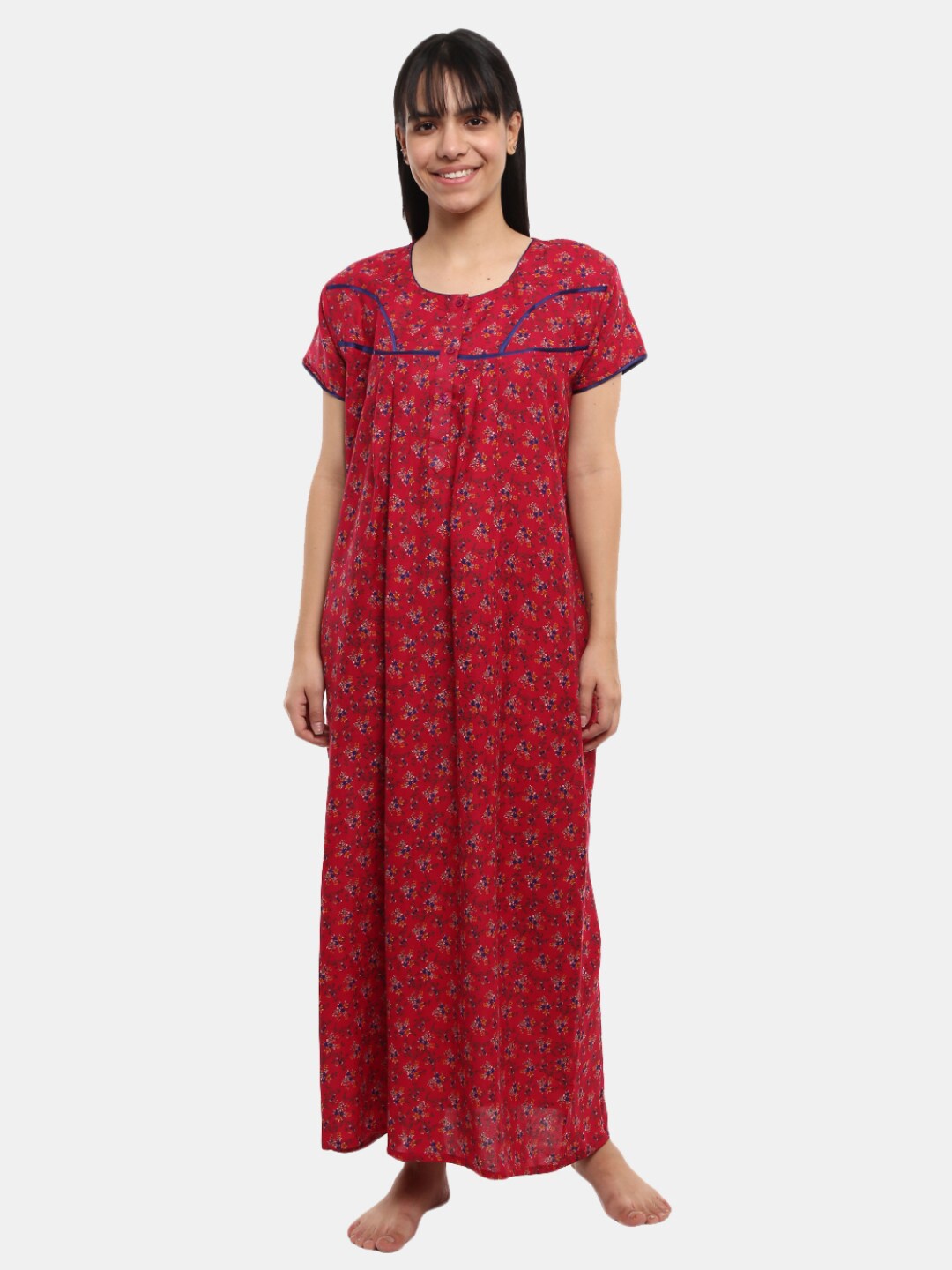 

V-Mart Women Red Printed Maxi Nightdress